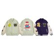 画像1: UNIVERSAL PEACE & Smile embroidery Stadium Jumper baseball uniform  jacket blouson ユニセックス 男女兼用UNIVERSAL PEACE＆スマイル刺繍ベースボールジャケットスタジアムジャンパージャケット スタジャン ブルゾン (1)