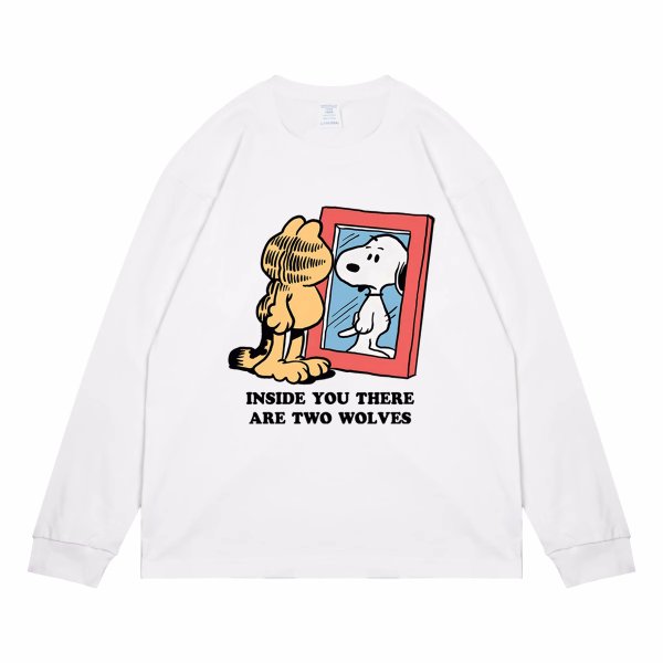 画像1: Unisex Garfield & Snoopy  Long Sleeve T-Shirt 　男女兼用ユニセックス ガーフィールド ＆スヌーピー 長袖Tシャツ (1)