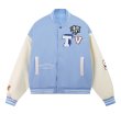 画像1: Stitching and color matching PU leather sleeve animal letter embroidery baseball jacket Stadium Jumper  blouson  ユニセックス 男女兼用ステッチとカラーマッチングPUレザー袖アニマルレター刺繍ジャケットベースボールジャケットスタジアムジャンパージャケット スタジャン ブルゾン (1)