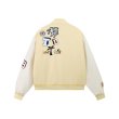 画像4: Stitching and color matching PU leather sleeve animal letter embroidery baseball jacket Stadium Jumper  blouson  ユニセックス 男女兼用ステッチとカラーマッチングPUレザー袖アニマルレター刺繍ジャケットベースボールジャケットスタジアムジャンパージャケット スタジャン ブルゾン (4)