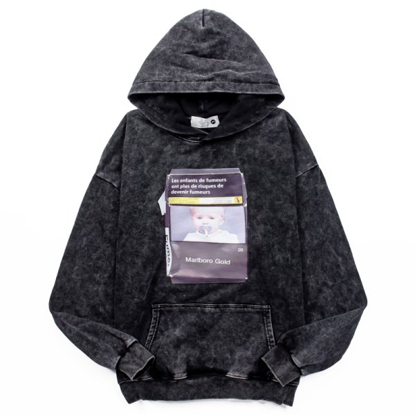 画像1: Unisex  Washed Smoking Baby Print Hoodie　 ユセックス男女兼用ウォッシュ スモーキングベビーフーディ スウェット   (1)