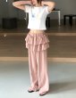 画像4: Wide leg casual pants with checkered draped frill short skirt trousers 　チェックフリルギャザースカート付きワイドレッグパンツ (4)