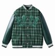 画像2: Unisex checked leather sleeve stadium jumpere baseball jacket Stadium Jumper  blouson  ユニセックス 男女兼用ユニセックスチェックPUレザー袖ジャケットベースボールジャケットスタジアムジャンパージャケット スタジャン ブルゾン (2)