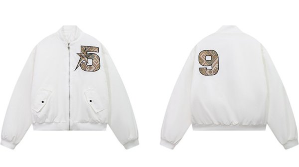 画像1: Unisex Label letter embroidery quilted lining baseball jacket stadium jumper 男女兼用ジップアップナンバリング刺繍スタジアムジャンバー (1)