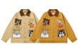 画像1: Unisex Tom and Jerry print emblem jacket half coat  ユニセックス 男女兼用トムとジェリープリントエンブレム ジャケットハーフコートデニムジャケットGジャン ブルゾン (1)