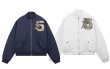 画像2: Unisex Label letter embroidery quilted lining baseball jacket stadium jumper 男女兼用ジップアップナンバリング刺繍スタジアムジャンバー (2)