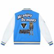 画像2: MR ENJOY DA MONEY Logo embroidery PU leather sleeve animal letter embroidery baseball jacket Stadium Jumper  blouson  ユニセックス 男女兼用MR ENJOY DA MONEY ロゴ刺繍PUレザー袖ジャケットベースボールジャケットスタジアムジャンパージャケット スタジャン ブルゾン (2)