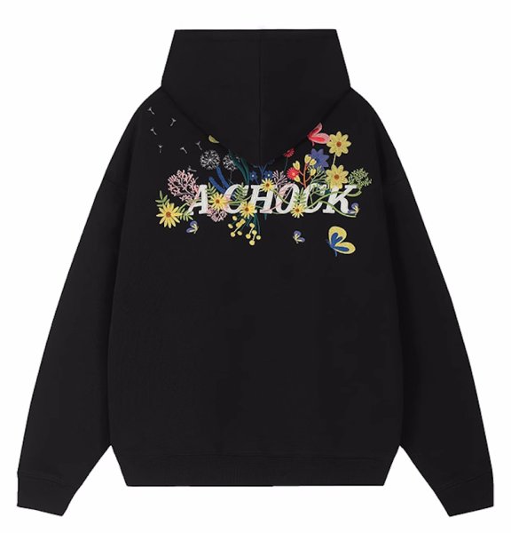 画像1: Unisex Achock logo and floral print zip-up hoodie　ユニセックス男女兼用Achockロゴ＆ フローラルプリントフーディ スウェット   (1)