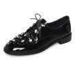 画像2: Women's Lace-up patent leather slip-on pumps with small flowers flat  loafer shoes 　スモールフラワー付き レースアップエナメルスリッポンパンプスフラットローファーシューズ (2)