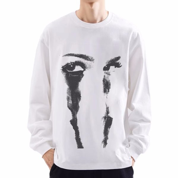 画像1: Unisex Woman Face Print print long sleeve T-shirt 　男女兼用ユニセックスウーマンフェイスプリント 長袖Tシャツ (1)