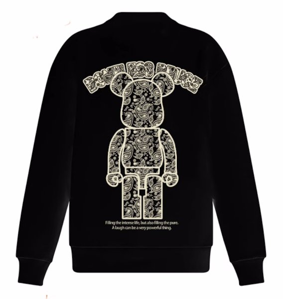 画像1: Unisex Paisley bandana pattern Bearbrick round neck sweatshirt　男女兼用 ユニセックスペイズリーバンダナ柄ベアブリックプリントラウンドネック スウェットシャツ (1)