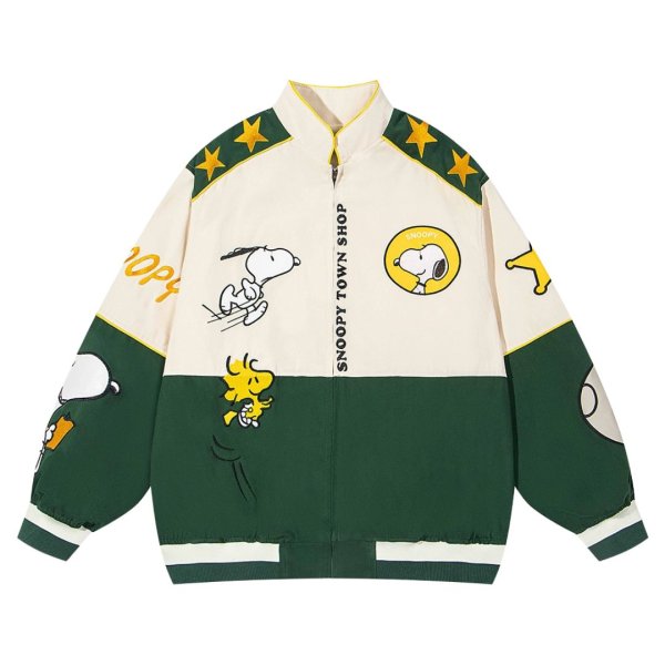 画像1: 25 Snoopy embroidery jacket embroidery baseball uniform jacket blouson ユニセックス男女兼用 スヌーピー ジャケットスタジアムジャンパー スタジャン ジャケットブルゾン (1)