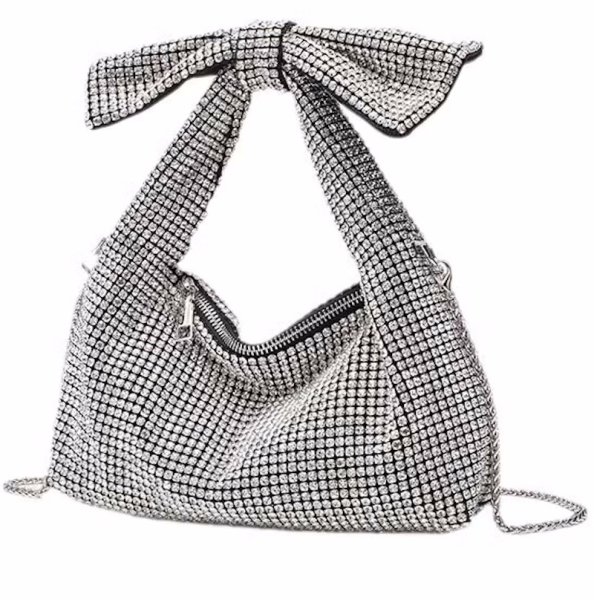 画像1: Rhinestone Ribbon Handle Square Tote Shoulder Bag　　ラインストーンリボンハンドルスクエアトートショルダ (1)