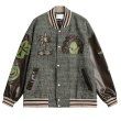 画像1: Tropical applique embroidery leather sleeve baseball jacket Stadium Jumper  blouson  ユニセックス 男女兼用トロピカルアップリケ刺繍PUレザー袖ジャケットベースボールジャケットスタジアムジャンパージャケット スタジャン ブルゾン (1)