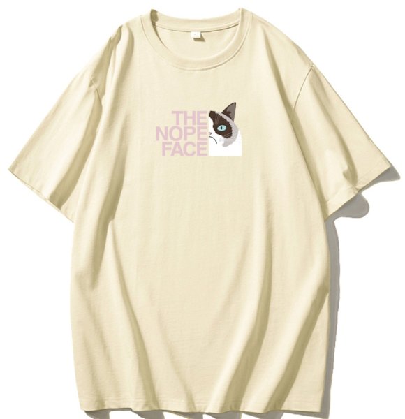 画像1: Unisex NOPE x Half Cat Print Short Sleeve T-Shirt　男女兼用ユニセックスNOPE×ハーフキャット猫プリントラウンドネック半袖Tシャツ (1)