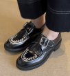 画像8: Women's British George Cox style belt buckle platform round toe leather slip-on loafers shoes 　英国ジョージコックススタイルベルトバックル厚底ラウンドトゥレザースリッポンローファーシューズ (8)