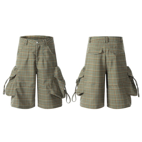 画像1: Unisex Check Cargo Half Pants　 男女兼用 ユニセックス チェックカーゴハーフ5分丈パンツ (1)