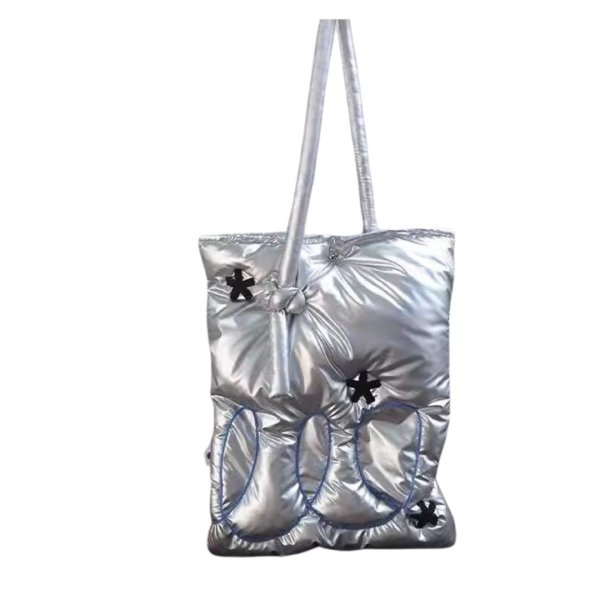 画像1: Quilted Down Silver Tote Shoulder Bag　キルティングダウンシルバートートショルダーバッグ (1)