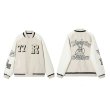 画像1: Oversized Rabbit embroideryJumper jacket baseball uniform jacket blouson　ユニセックス男女兼用 ラビット ウサギ 刺繍ジャケットスタジアムジャンパー スタジャン ブルゾンジャケット (1)