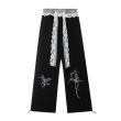 画像2: Butterfly hem print lace sweatpants hiphop dance pants trousers 　バタフライ裾プリント レース紐スエットパンツ (2)