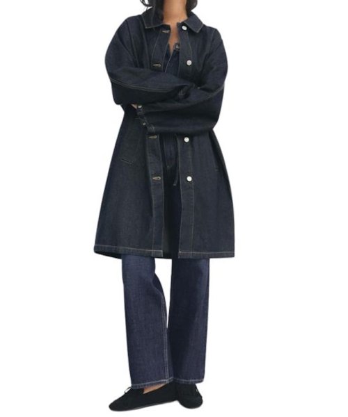 画像1: Denim stand collar mid-length coat jacket　デニムステンカラーミドル丈コート　ジャケット (1)