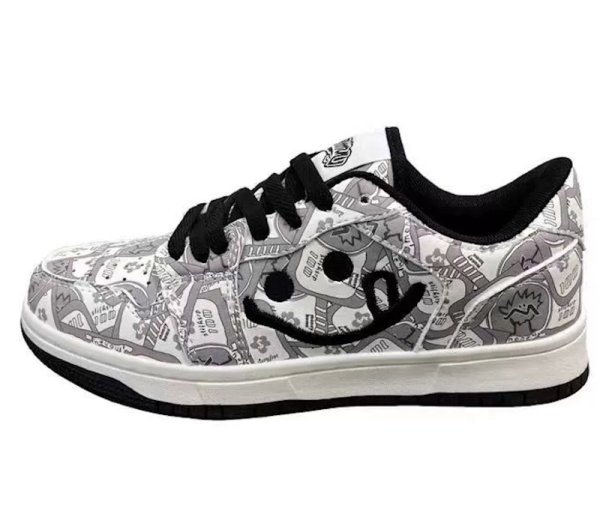 画像1: Unisex Graphic monogram and smile leather lace-up sneakers  shoes ユニセックス 男女兼用グラフィックモノグラム＆スマイルレザーレースアップスニーカー (1)