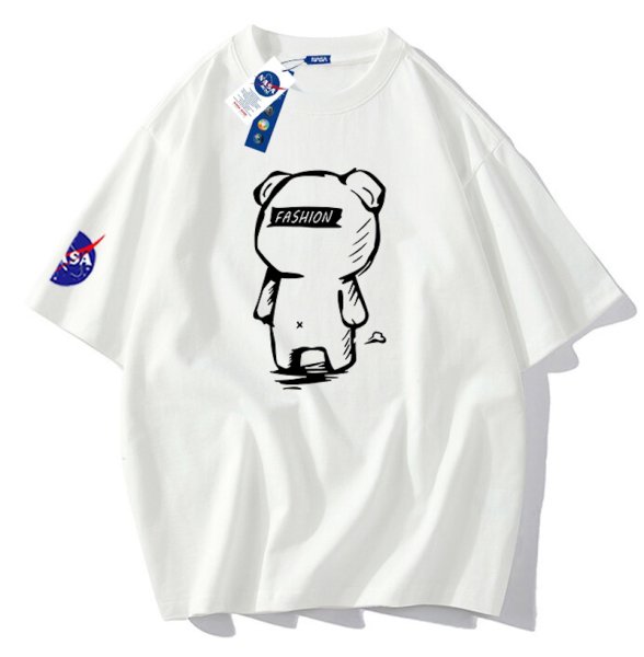 画像1: NASA x Transparent Bear Round Neck T-Shirt   ユニセックス男女兼用透明ベア熊プリント半袖 Tシャツ (1)