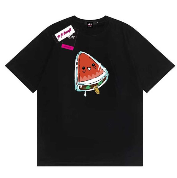 画像1: Watermelon Smile Round Neck T-Shirt   ユニセックス男女兼用スイカウォーターメロンスマイルプリント半袖 Tシャツ (1)