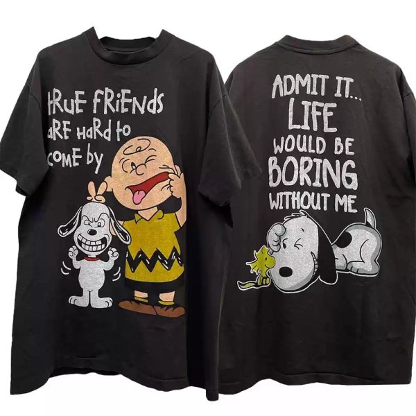 画像1: Vintage Snoopy & Charlie Brown short sleeve  Round Neck T-Shirt   ユニセックス男女兼用ビンテージスヌーピー＆チャーリーブラウンプリント半袖 Tシャツ (1)