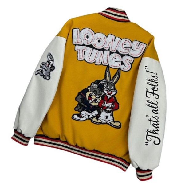 画像1: Bugs Bunny embroidered baseball jacket Stadium jumper   blouson   ユニセックス 男女兼用バッグスバニー刺繍ベースボールジャケットスタジアムジャンパージャケット スタジャン ブルゾン (1)