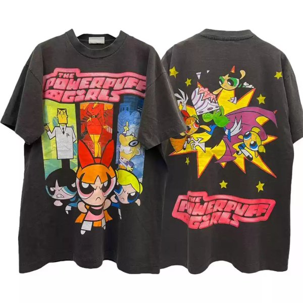 画像1: Vintage The Powerpuff Girls short sleeve  Round Neck T-Shirt   ユニセックス男女兼用ビンテージスパワフルガールズプリント半袖 Tシャツ (1)