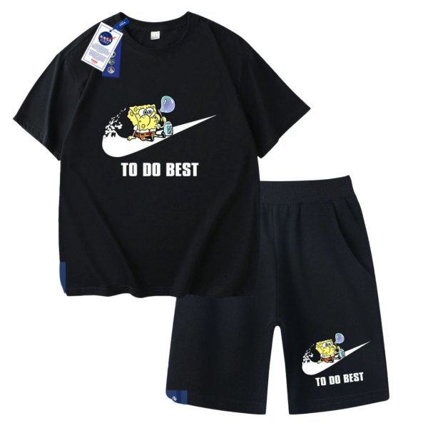 画像1: 25 Nasa x TO DO BEST SpongeBob Family T-shirt Short Pants Setup男女＆キッズユニセックス 子供 ナサ ×スポンジボブ ペイント Tシャツ ショートパンツセットアップ 上下 (1)