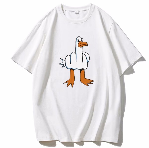 画像1: Fat duck print Round Neck T-Shirt   ユニセックス男女兼用ファットダッグアヒルプリント半袖 Tシャツ (1)