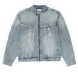 画像4: Distressed stand-up collar zip-up jacket and loose denim suit set Setup jacket and Pants Set  ダメージ加工スタンドカラージップアップジャケット ルーズデニムスーツセットアップ (4)