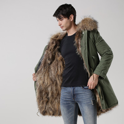 メンズ Mens Real Fox Fur Real Fur LinerHoodie Military Coat Long ...