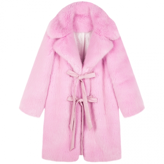 Women Pink Real Fox Fur long Coat Jacket リアルフォックスファー ...