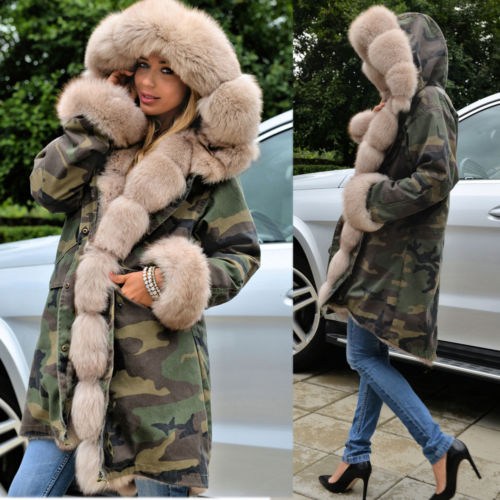 Real Saga Fox Fur Real Fur LinerHoodie Camouflage Military Coat