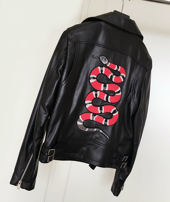 Unisex Snake Embroidery Real Leather Riders Jacket 本革本皮リアル
