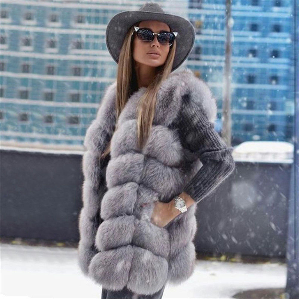 Women's Real fox fur vest Front 6 block リアルフォックスファー