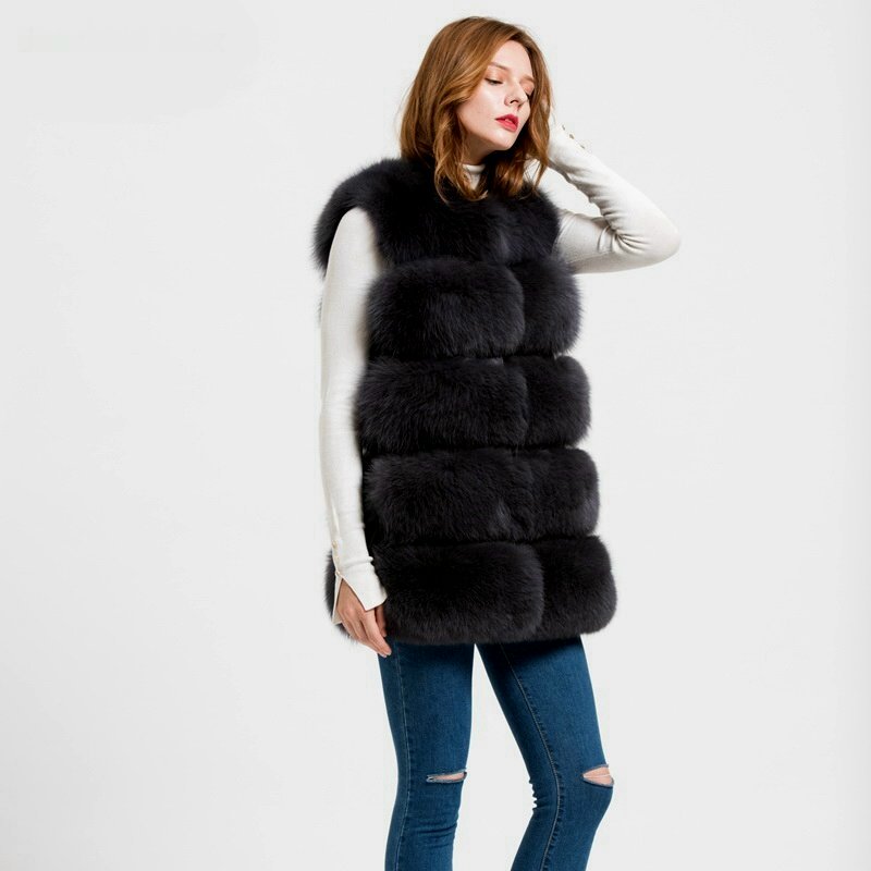 Women's Real fox fur vest Front 5 block リアルフォックスファーベスト