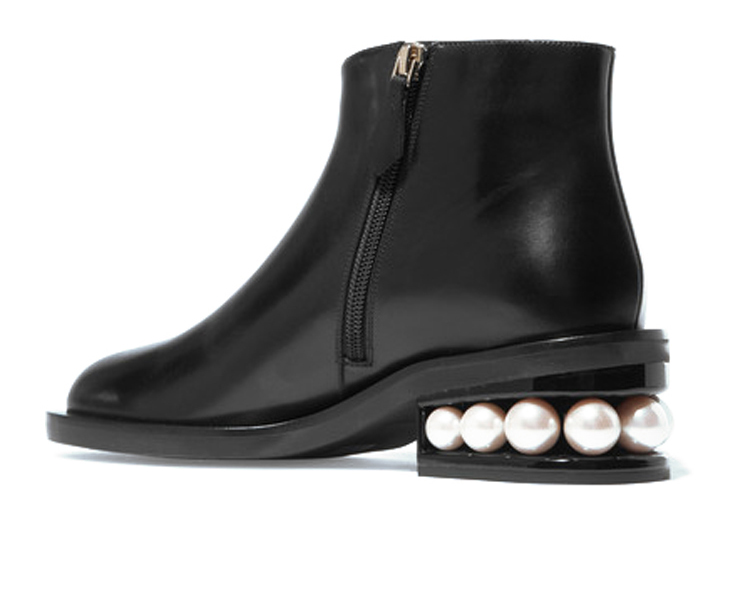 women's pearl with round head ankle boots 本革レザーサイドジップ