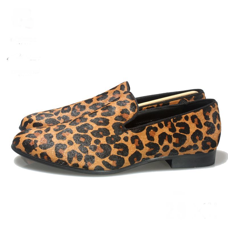 Men S Horse Hair Leopard Print British Business Dress Shoes Loafers 豹柄レオパード 柄ローファー スリッポンシューズ スニーカー
