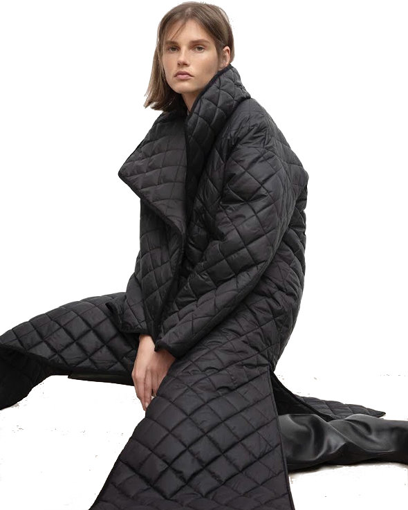 Women's quilted side slitLlong Coat キルティング薄手ダウンロング