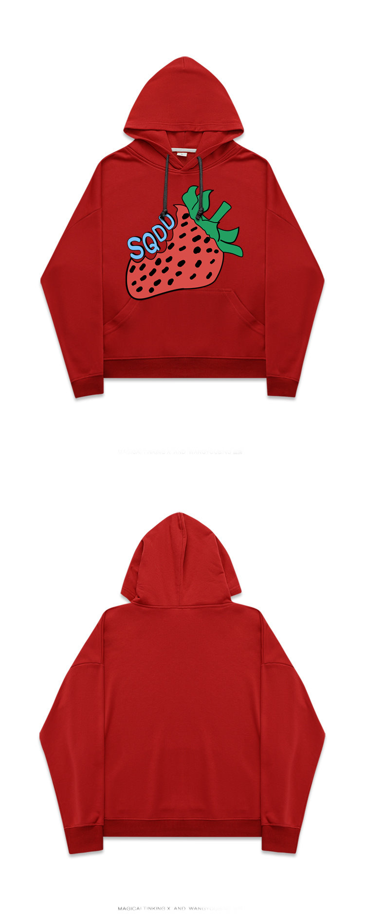 men's big strawberry printing round neck hooded sweater ユニ