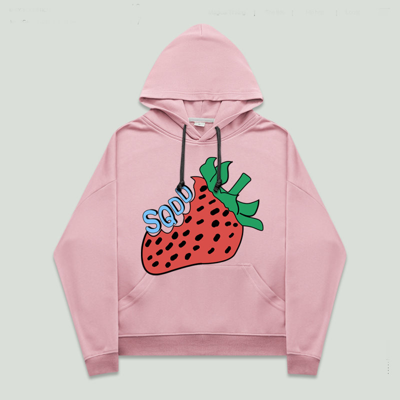 men's big strawberry printing round neck hooded sweater ユニ