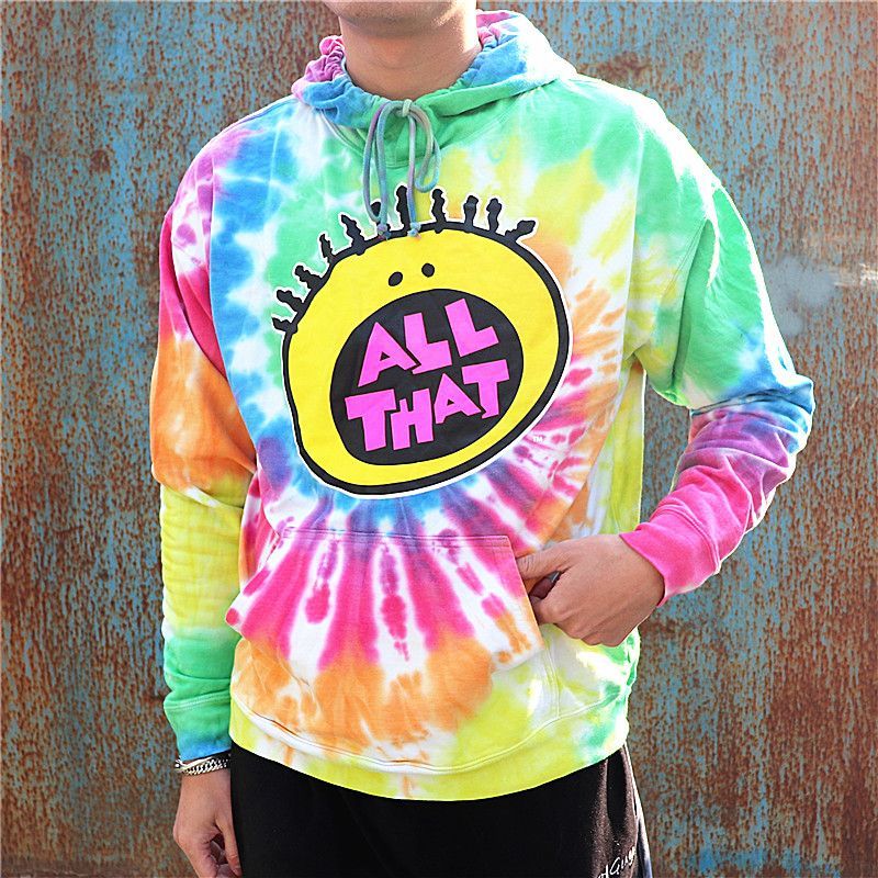 rainbow tie dye smiley face print loose casual men and women