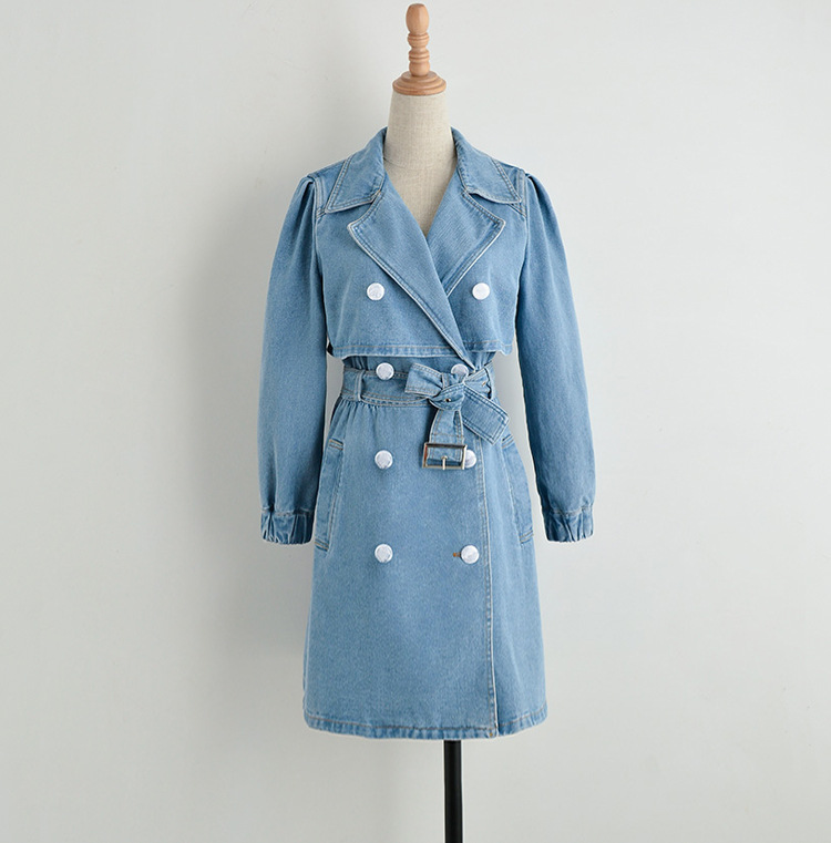 light blue denim trench coat long coat windbreaker jacket ライト 