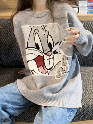 Women's Bugs Bunny braid pullover sweater round neck loose sweater ...