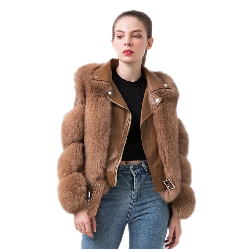 Real Fox Fur with Genuine Sheepskin Leather Jacket Coat Riders ...