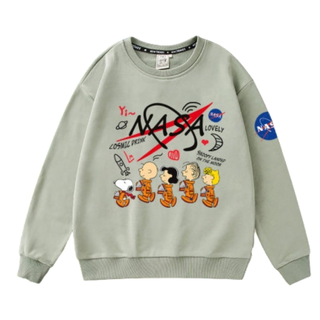 Mens Nasa X Charlie Brown Snoopy Braided Pullover Sweatshirts ナサ チャーリーブラウン スヌーピー スウェットトレーナー パーカー 男女兼用